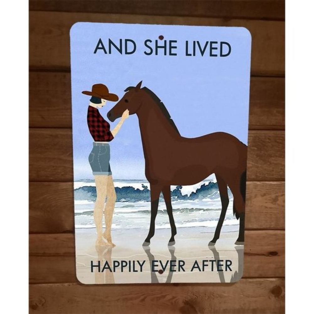 And She Lived Happily Ever After Horse 8x12 Metal Wall‎ Sign Animal Poster